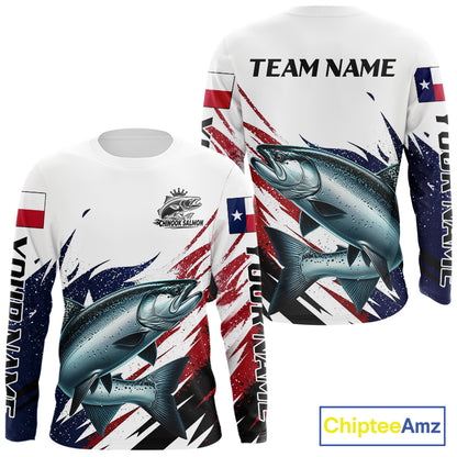 Custom Texas Flag Chinook Salmon Fishing Shirts, Texas Salmon Fishing Shirts Long Sleeve For Team NHT914