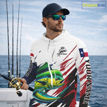 Load image into Gallery viewer, Custom Texas Flag Mahi Mahi Fishing Shirts, Texas Dolphin Fishing Shirts Long Sleeve Hooded For Team NHT915