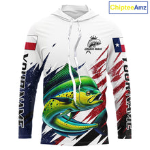 Load image into Gallery viewer, Custom Texas Flag Mahi Mahi Fishing Shirts, Texas Dolphin Fishing Shirts Long Sleeve Hooded For Team NHT915