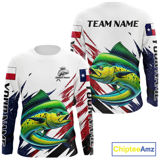 Custom Texas Flag Mahi Mahi Fishing Shirts, Texas Dolphin Fishing Shirts Long Sleeve For Team NHT915
