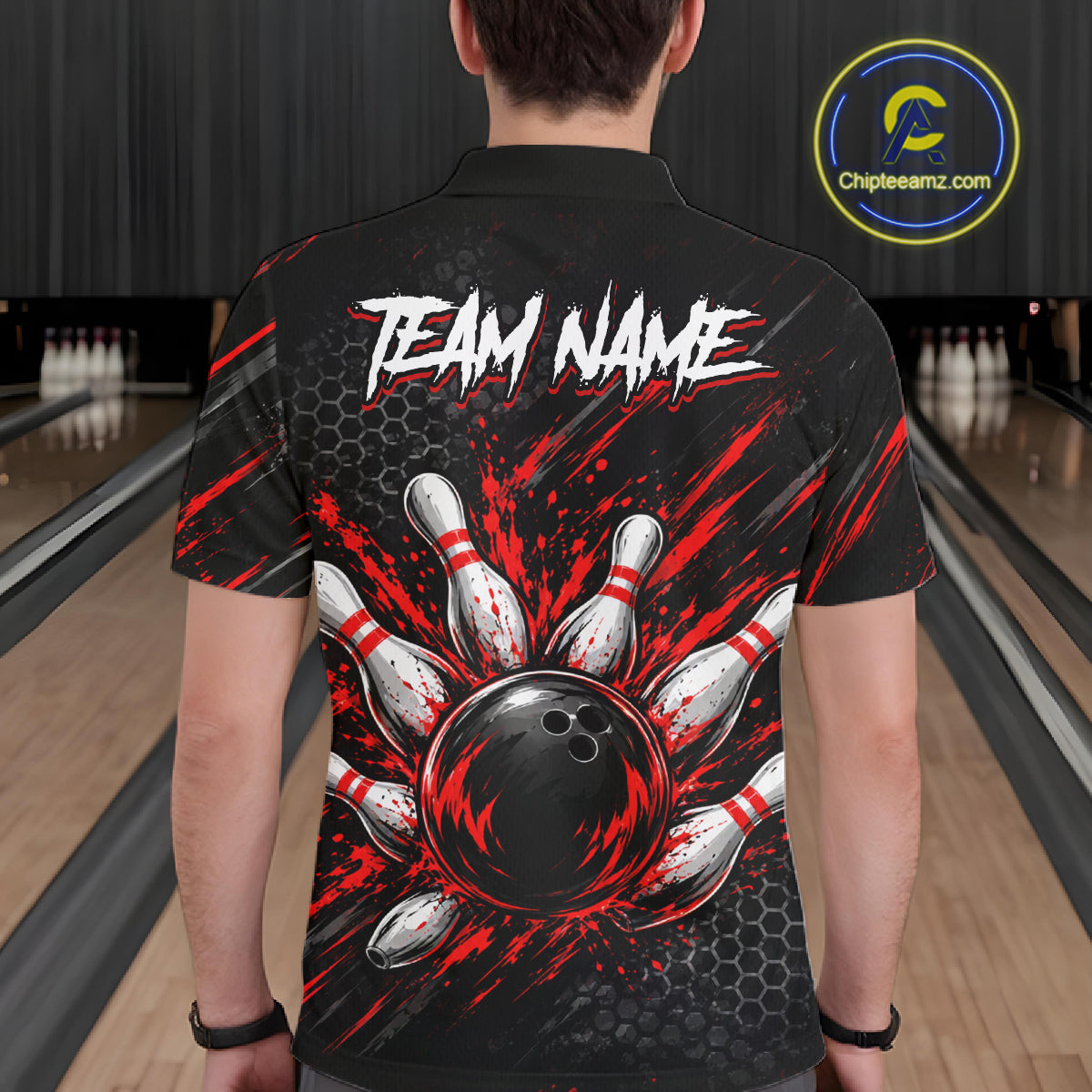 Custom Grim Reaper Bowling Shirt For Men, Personalized Red Paint Splatter Bowling Ball Polo NHT1531