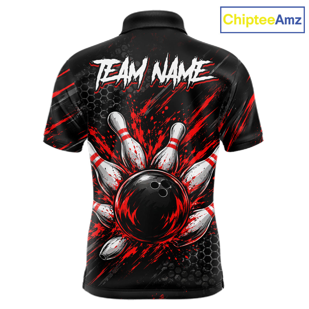 Custom Grim Reaper Bowling Shirt For Men, Personalized Red Paint Splatter Bowling Ball Polo NHT1531