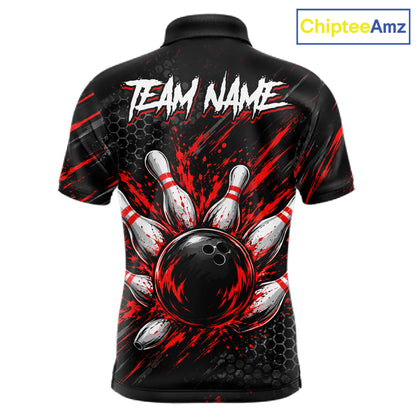 Custom Grim Reaper Bowling Shirt For Men, Personalized Red Paint Splatter Bowling Ball Polo NHT1531