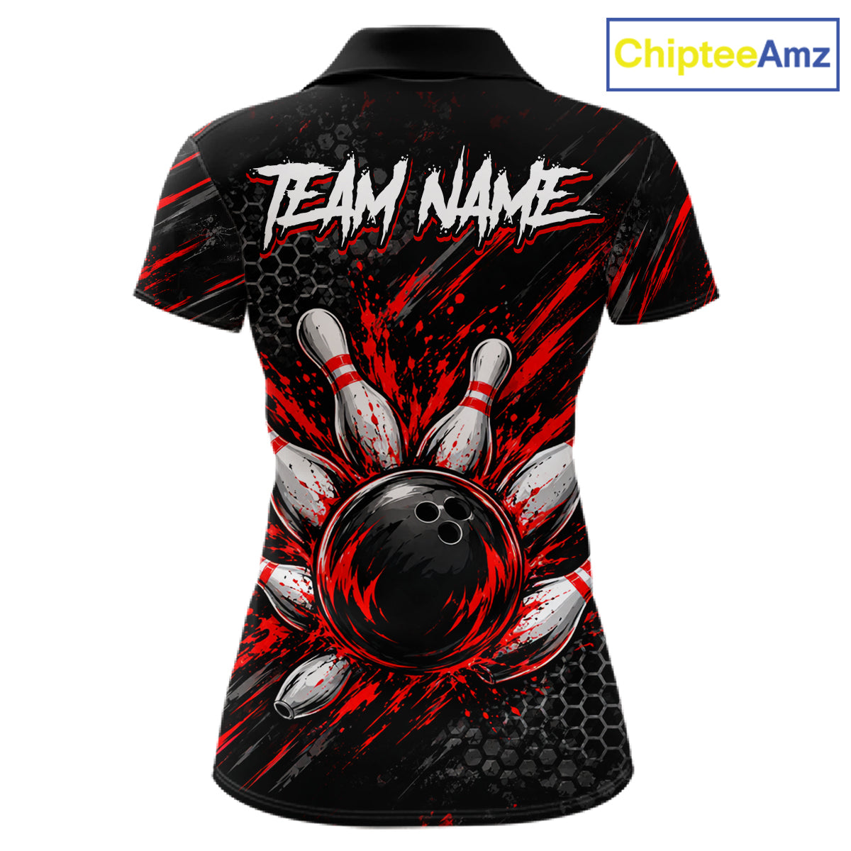 Custom Grim Reaper Bowling Shirt For Women, Personalized Red Paint Splatter Bowling Ball Polo NHT1531