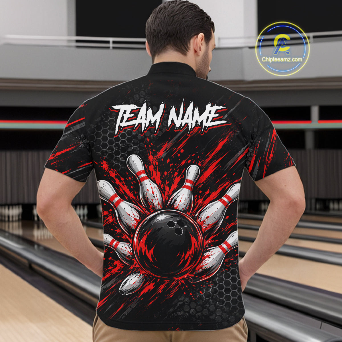 Custom Grim Reaper Bowling Shirt For Men, Personalized Red Paint Splatter Bowling Ball Polo NHT1531