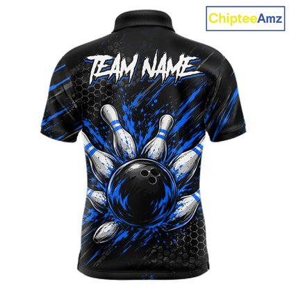 Custom Grim Reaper Bowling Shirt For Men, Personalized Blue Paint Splatter Bowling Ball  NHT1532
