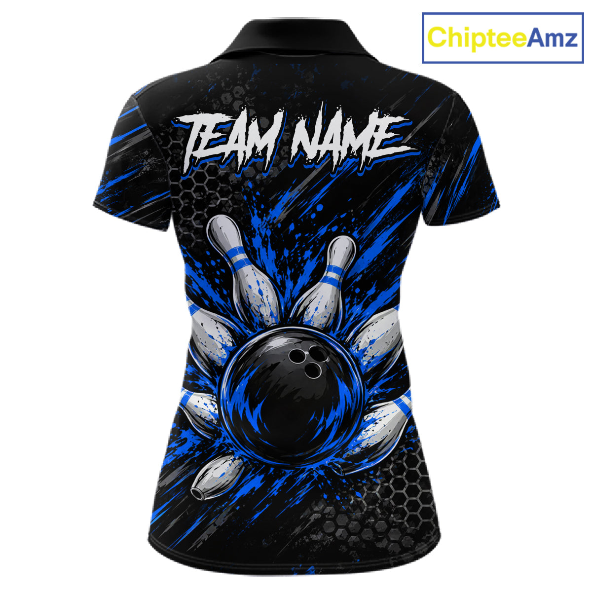 Custom Grim Reaper Bowling Shirt For Women, Personalized Blue Paint Splatter Bowling Ball  NHT1532