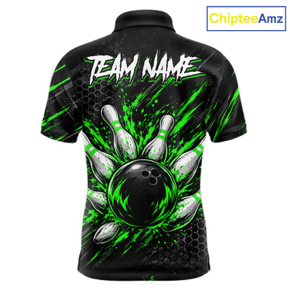 Custom Grim Reaper Bowling Shirt For Men, Personalized Green Paint Splatter Bowling Ball  NHT1533