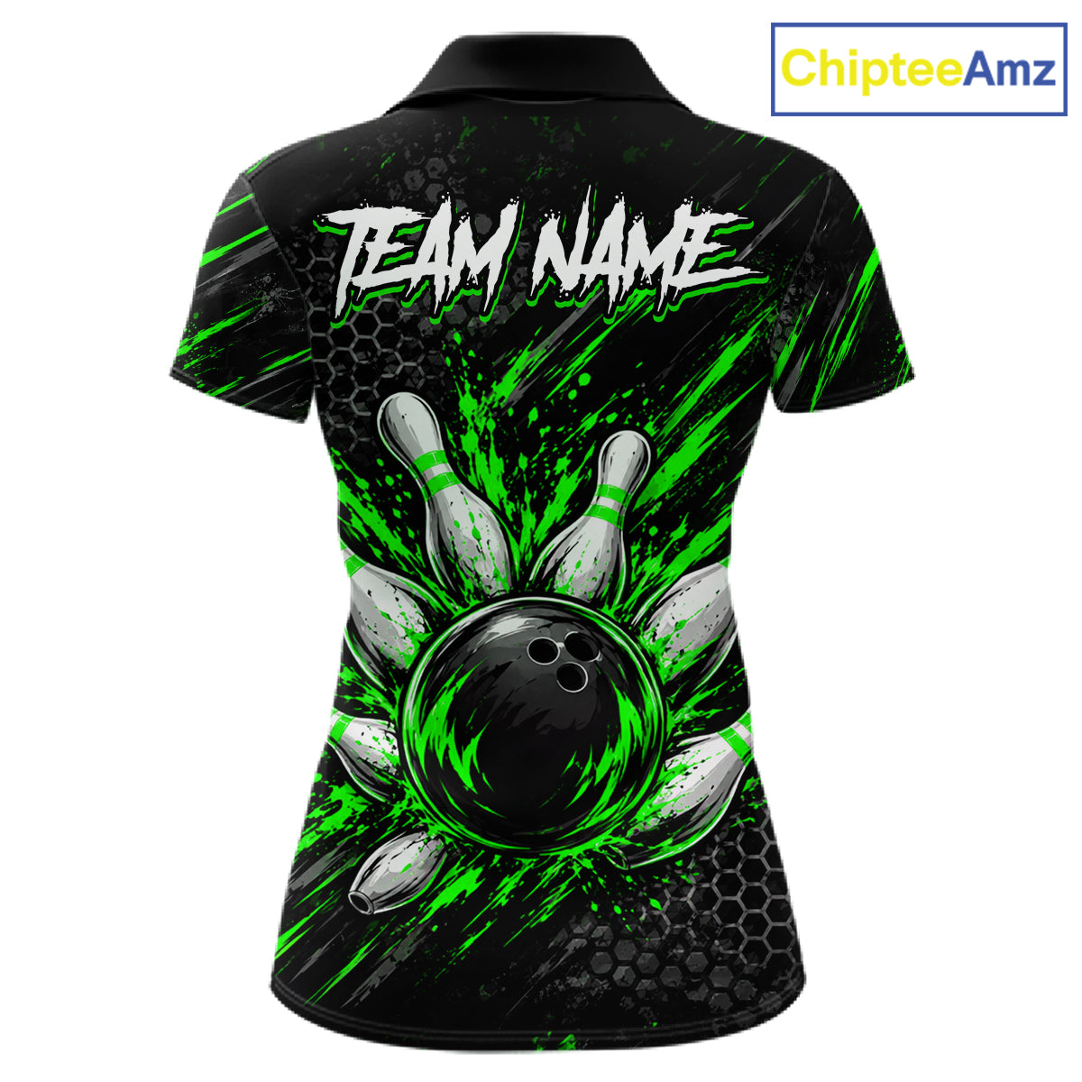 Custom Grim Reaper Bowling Shirt For Women, Personalized Green Paint Splatter Bowling Ball  NHT1533