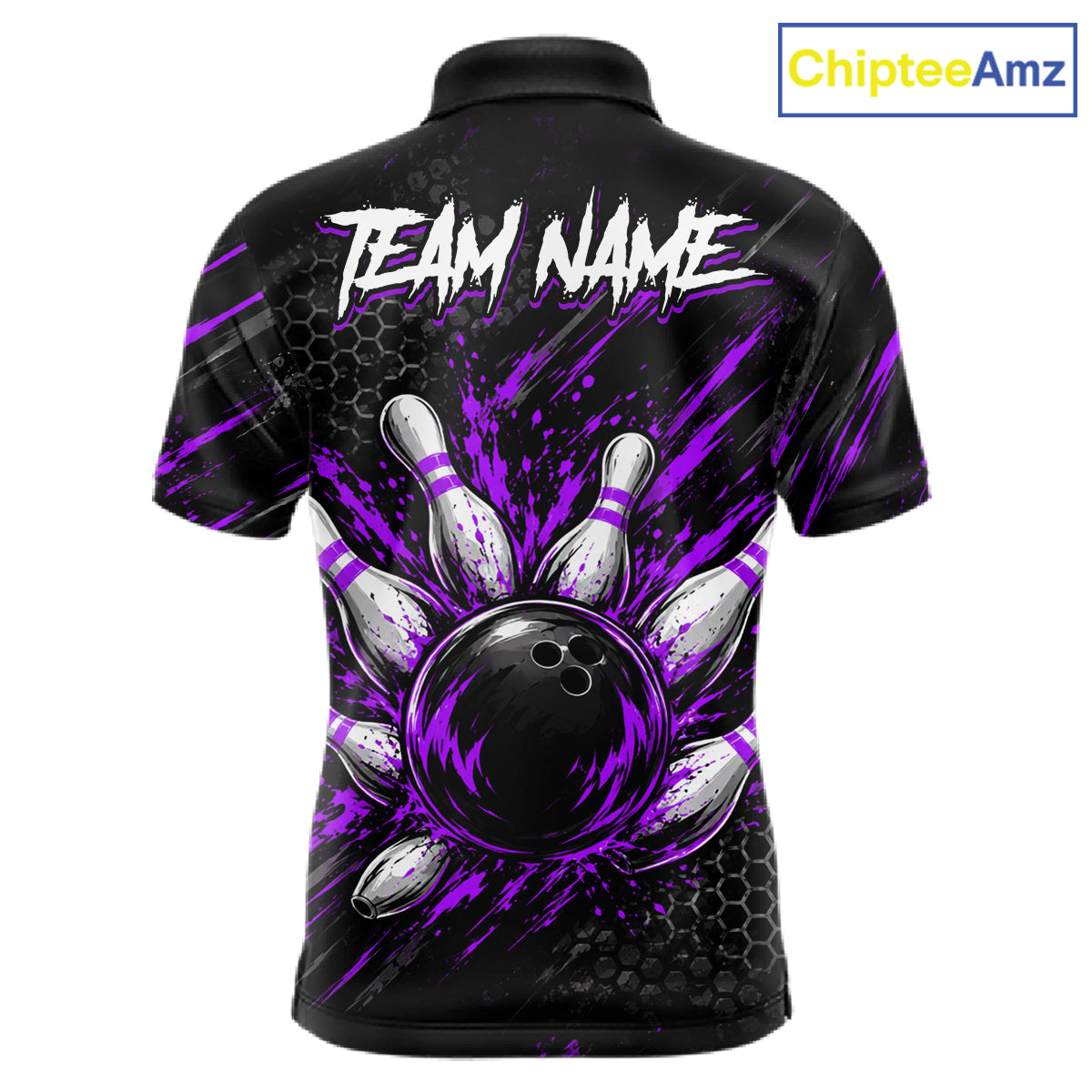 Custom Grim Reaper Bowling Shirt For Men, Personalized Purple Paint Splatter Bowling Ball NHT1534