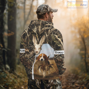 Rabbit Hunting With Beagle 3D Skull Camo Custom Hunting Shirt, Rabbit Hunting Clothing NHT229