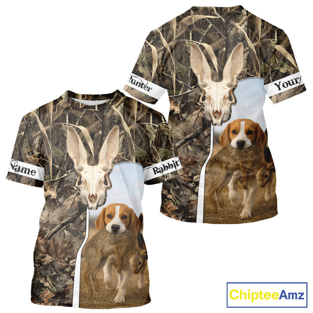 Rabbit Hunting With Beagle 3D Skull Camo Custom Hunting Shirt, Rabbit Hunting Clothing NHT229