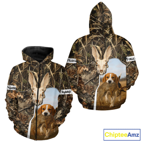 Rabbit Hunting With Beagle 3D Skull Camo Custom Hunting Shirt, Rabbit Hunting Clothing NHT229