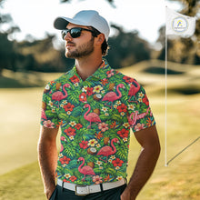 Load image into Gallery viewer, Men's Golf Polo Shirt Colorful Floral Flamingo Pattern Tropical Leaves Custom Name NHT538