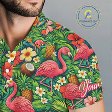 Load image into Gallery viewer, Men's Golf Polo Shirt Colorful Floral Flamingo Pattern Tropical Leaves Custom Name NHT538