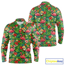 Load image into Gallery viewer, Men's Golf Polo Shirt Colorful Floral Flamingo Pattern Tropical Leaves Custom Name NHT538