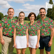 Load image into Gallery viewer, Men's Golf Polo Shirt Colorful Floral Flamingo Pattern Tropical Leaves Custom Name NHT538