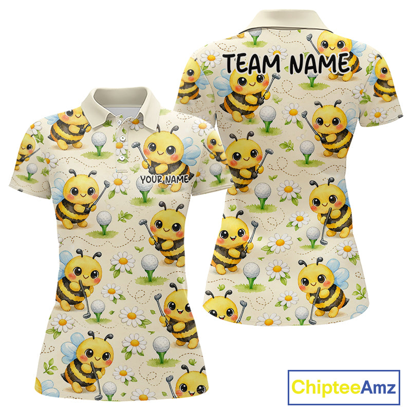 Funny Womens Golf Polo Shirt Custom Bee Pattern, Bee Golf Shirts For Team NHT541
