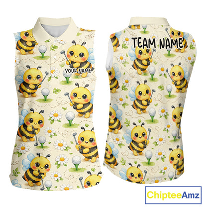 Funny Golf Womens Sleeveless Polo Shirt Custom Bee Pattern, Bee Golf Shirts For Team NHT541