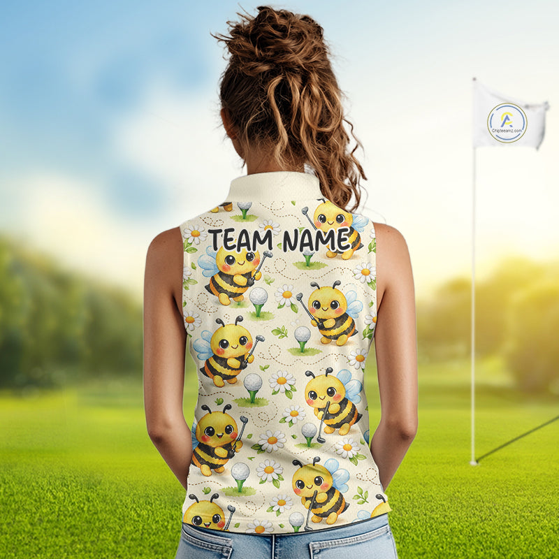 Funny Golf Womens Sleeveless Polo Shirt Custom Bee Pattern, Bee Golf Shirts For Team NHT541