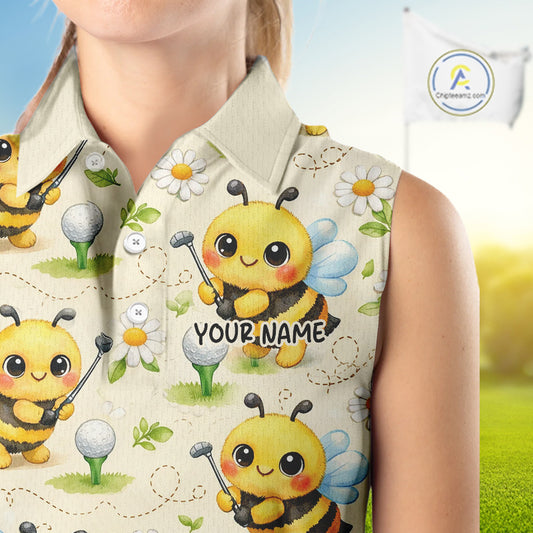 Funny Golf Womens Sleeveless Polo Shirt Custom Bee Pattern, Bee Golf Shirts For Team NHT541