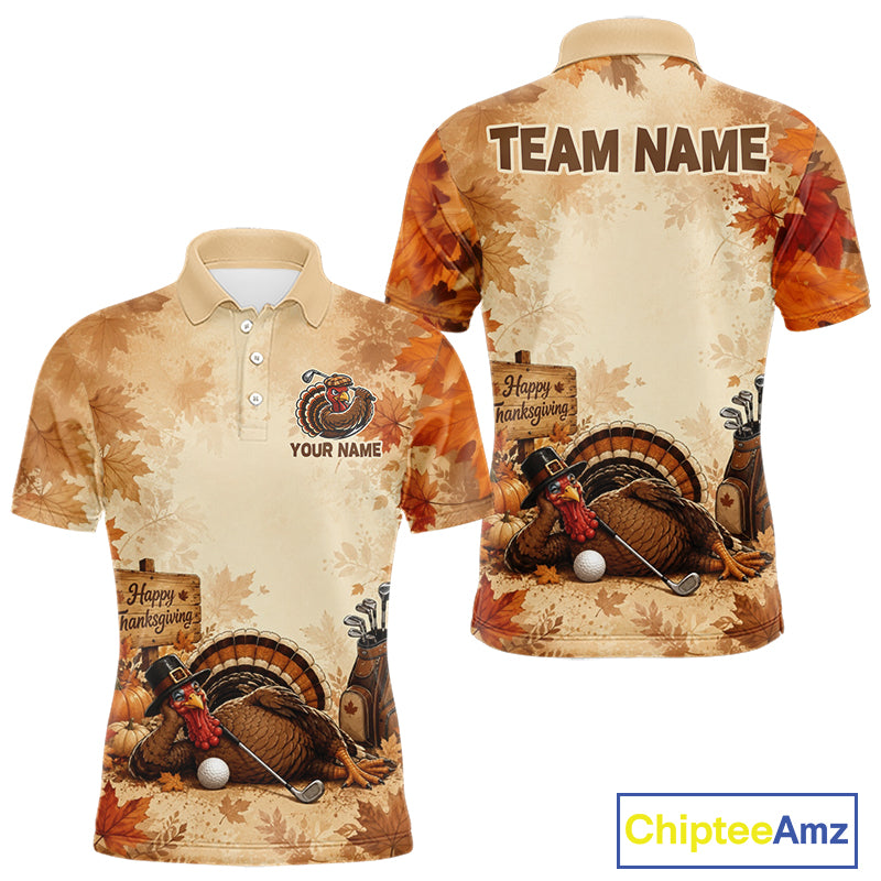Thanksgiving Mens Golf Shirt Personalized Turkey Golf Shirt Custom Name Team Name NHT1382