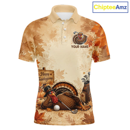 Thanksgiving Mens Golf Shirt Personalized Turkey Golf Shirt Custom Name Team Name NHT1382