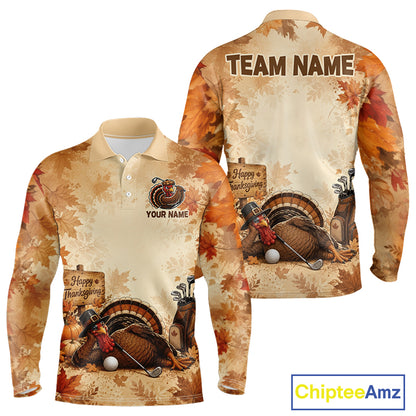 Thanksgiving Mens Golf Shirt Personalized Turkey Golf Shirt Custom Name Team Name NHT1382