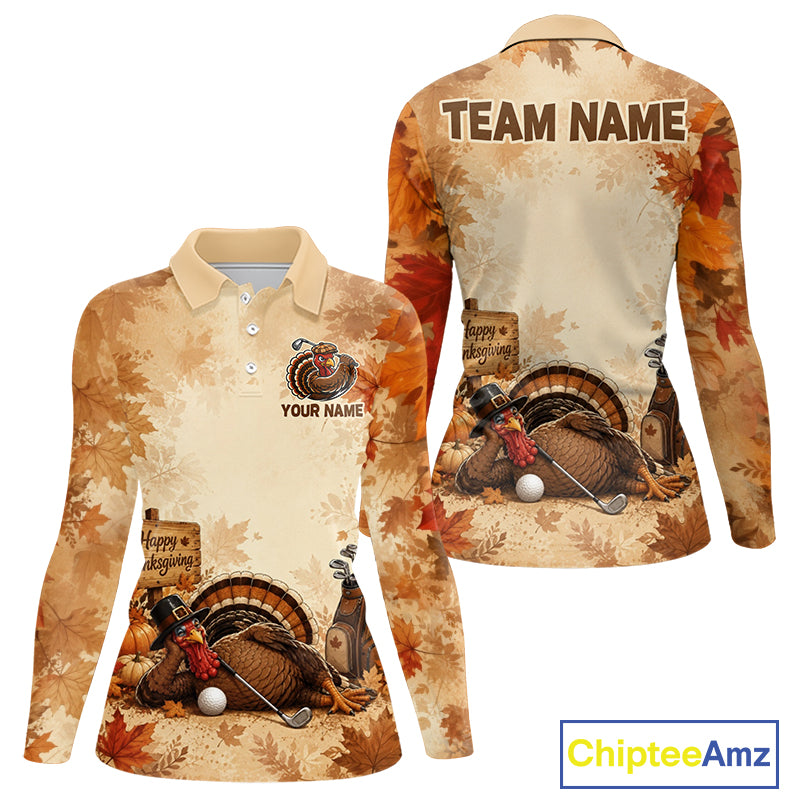 Thanksgiving Womens Golf Shirt Personalized Turkey Golf Shirt Custom Name Team Name NHT1382