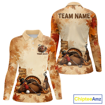 Thanksgiving Womens Golf Shirt Personalized Turkey Golf Shirt Custom Name Team Name NHT1382