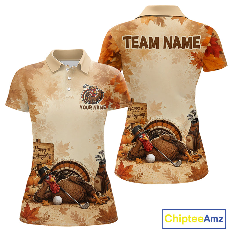 Thanksgiving Womens Golf Shirt Personalized Turkey Golf Shirt Custom Name Team Name NHT1382