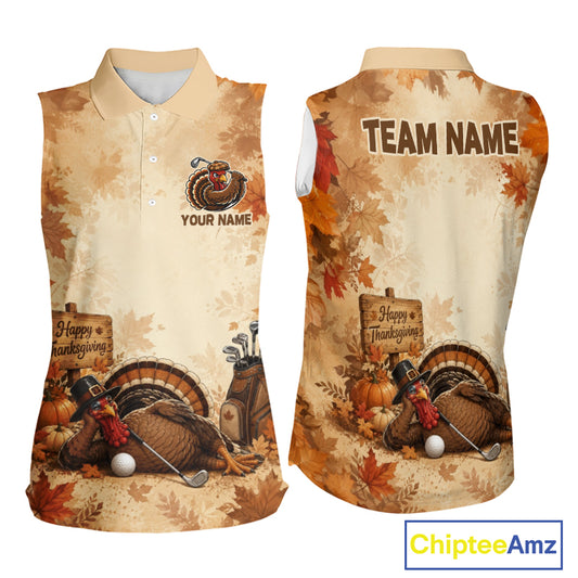 Thanksgiving Womens Sleeves Golf Shirt Personalized Turkey Golf Shirt Custom Name Team Name NHT1382