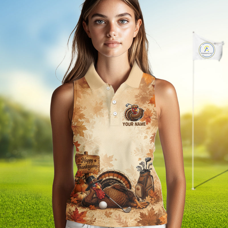 Thanksgiving Womens Sleeves Golf Shirt Personalized Turkey Golf Shirt Custom Name Team Name NHT1382