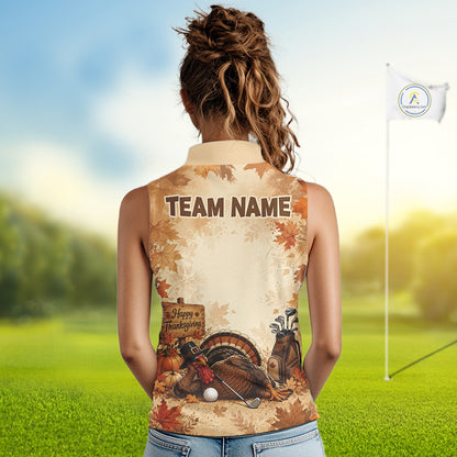 Thanksgiving Womens Sleeves Golf Shirt Personalized Turkey Golf Shirt Custom Name Team Name NHT1382