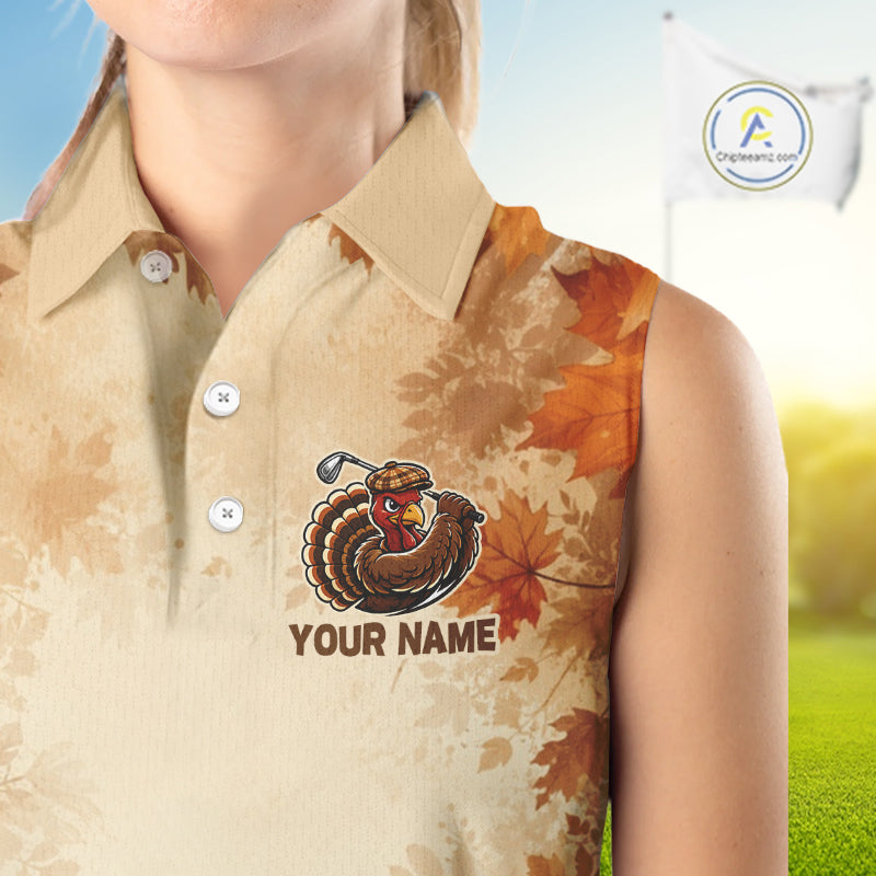 Thanksgiving Womens Sleeves Golf Shirt Personalized Turkey Golf Shirt Custom Name Team Name NHT1382