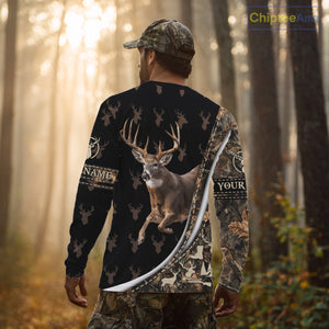 Best Deer Hunting Shirt Black Camo 3D Custom Name, Season Deer Hunting, Whitetail Deer Shirt NHT132