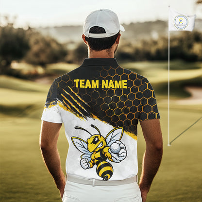 Custom Hornet Bee Golf Lover Black And Yellow Men Polo Shirt, Personalized Golf Polo Shirt With Bee NHT1543