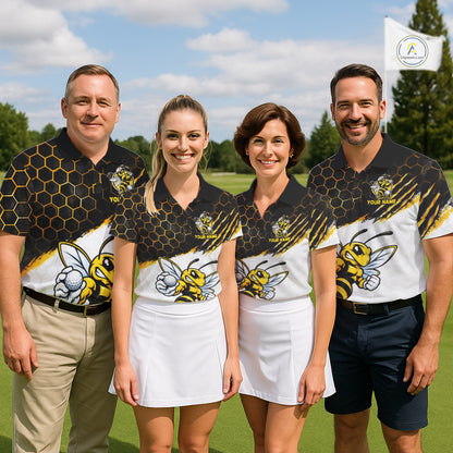 Custom Hornet Bee Golf Lover Black And Yellow Women Polo Shirt, Personalized Golf Polo Shirt With Bee NHT1543