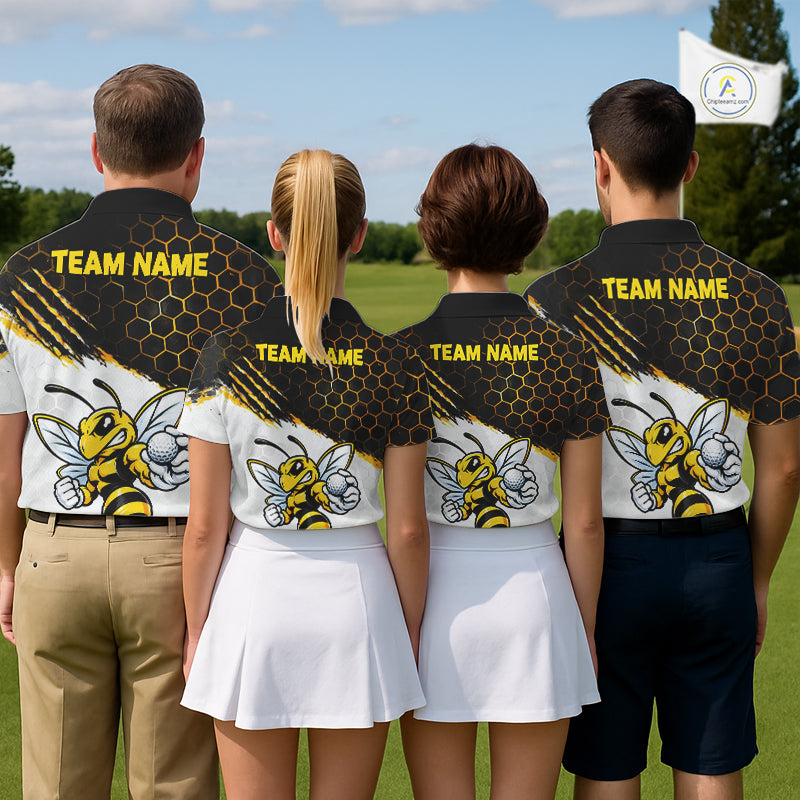 Custom Hornet Bee Golf Lover Black And Yellow Women Polo Shirt, Personalized Golf Polo Shirt With Bee NHT1543
