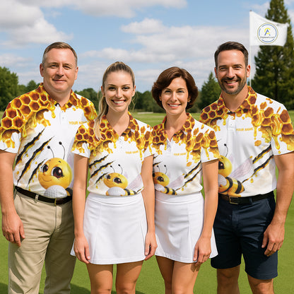 Custom Cute Honey Bee Golf Lover White Men Polo Shirt, Personalized Honey Bee Golf Tops NHT1544