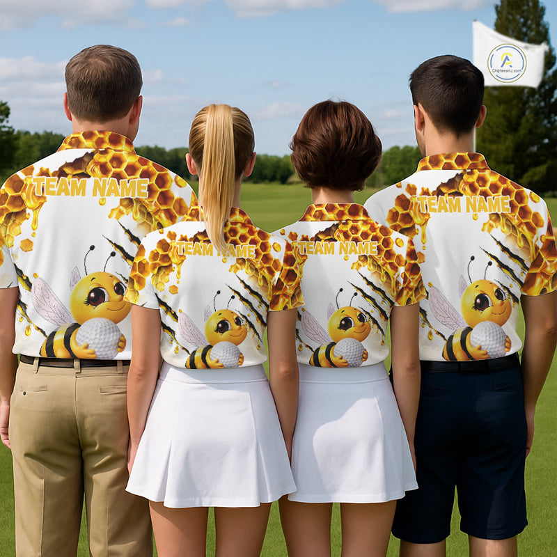 Custom Cute Honey Bee Golf Lover White Women Polo Shirt, Personalized Honey Bee Golf Tops NHT1544