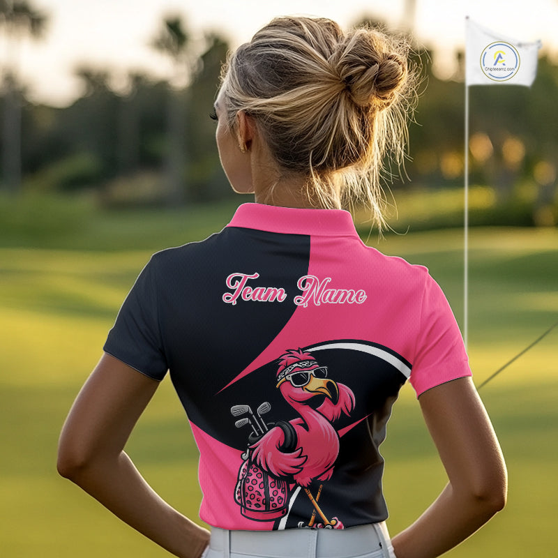 Funny Pink Flamingo Golf Polo Shirt For Womens, Custom Flamingo Golf Shirt For Team NHT543