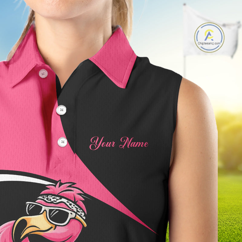 Funny Pink Flamingo Golf Sleeveless Polo Shirt For Womens, Custom Flamingo Golf Shirt For Team NHT543