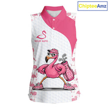 Load image into Gallery viewer, Funny Pink Flamingo Golf Womens Sleeveless Polo Shirt Custom Pink And White Golf Shirt For Team NHT545