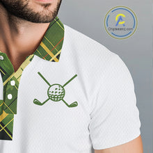 Load image into Gallery viewer, Personalized Green Tartan Plaid Mens Golf Polo Shirt, Custom Name Golf Shirt For Team NHT553