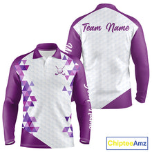 Load image into Gallery viewer, Custom Purple Geometric Mens Golf Polo Shirt, Personalized Team Name Golf Polo Shirt NHT554