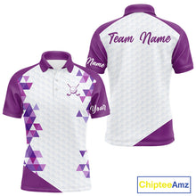 Load image into Gallery viewer, Custom Purple Geometric Mens Golf Polo Shirt, Personalized Team Name Golf Polo Shirt NHT554