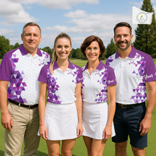 Load image into Gallery viewer, Custom Purple Geometric Mens Golf Polo Shirt, Personalized Team Name Golf Polo Shirt NHT554