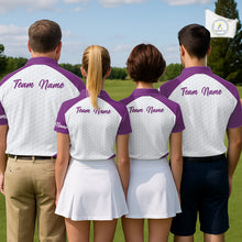 Load image into Gallery viewer, Custom Purple Geometric Mens Golf Polo Shirt, Personalized Team Name Golf Polo Shirt NHT554