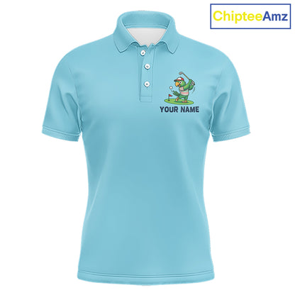 Personalized Mens Golf Polo Shirt Custom Name Funny Green Parrot Design|Blue 
